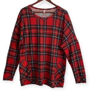 Red Plaid Long Sleeve Top with Pockets Sz XXL